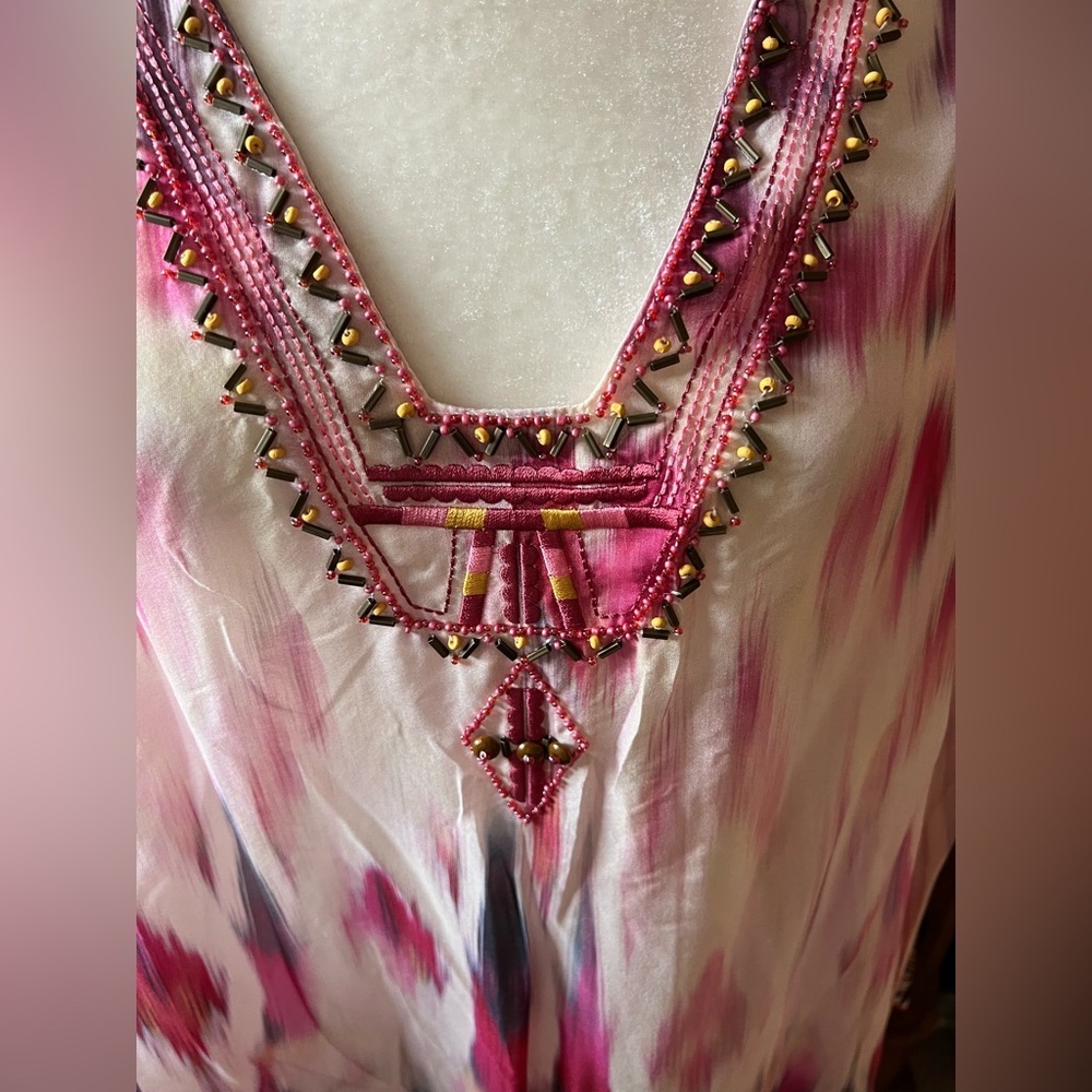 Hale Bob Pink and Purple Beaded Silk Tunic Top, NWT, L - Picture 2 of 7
